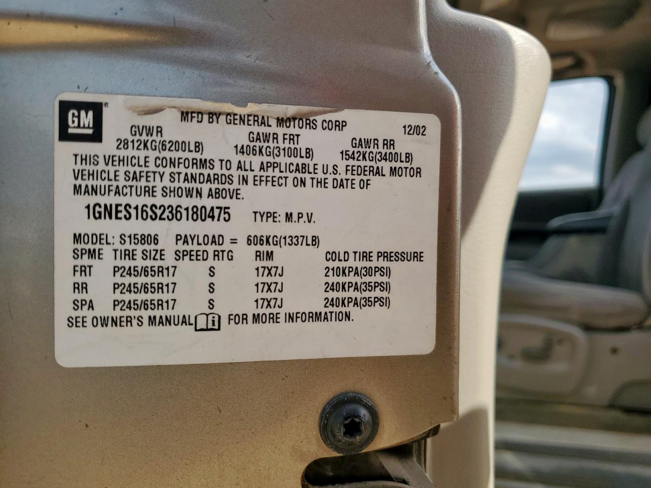 2003 Chevrolet Trailblazer Ext VIN: 1GNES16S236180475 Lot: 70383265