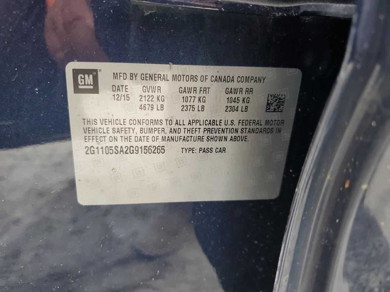 2016 Chevrolet Impala Lt VIN: 2G1105SA2G9156265 Lot: 70857395