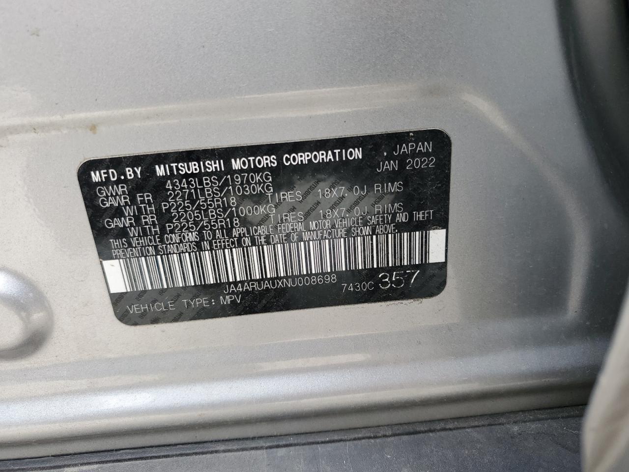 2022 Mitsubishi Outlander Sport Es VIN: JA4ARUAUXNU008698 Lot: 65994125