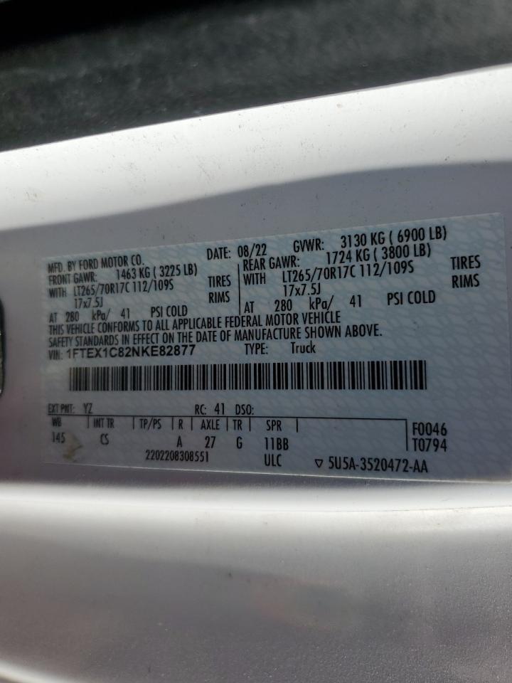 2022 Ford F150 Super Cab VIN: 1FTEX1C82NKE82877 Lot: 69269395