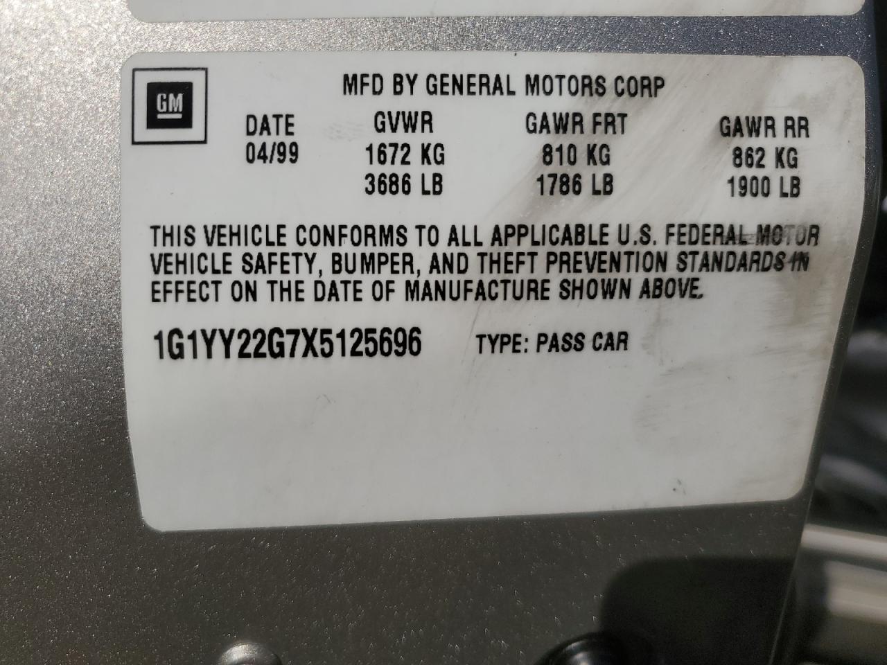 1999 Chevrolet Corvette VIN: 1G1YY22G7X5125696 Lot: 68566915