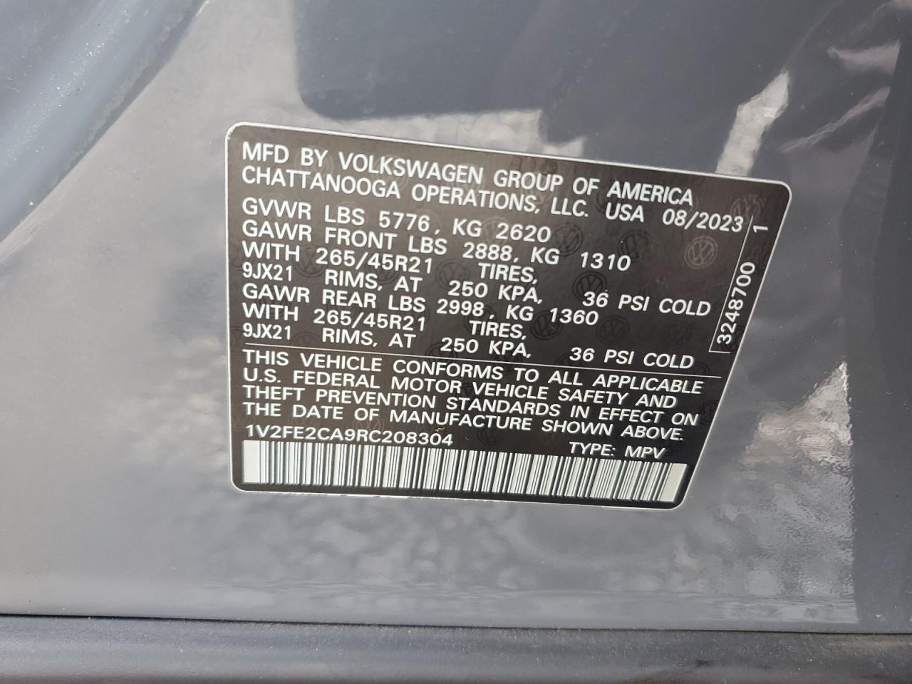 2024 Volkswagen Atlas Cross Sport Sel Premium R-Line VIN: 1V2FE2CA9RC208304 Lot: 67144575