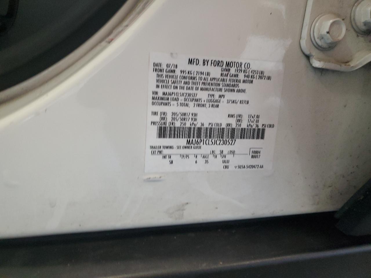 2018 Ford Ecosport Ses VIN: MAJ6P1CL5JC230527 Lot: 70018445