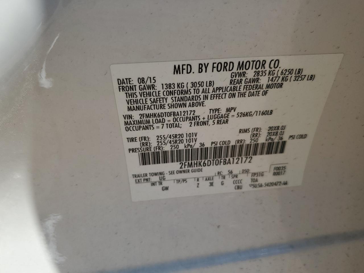 2015 Ford Flex Limited VIN: 2FMHK6DT0FBA12172 Lot: 68677105