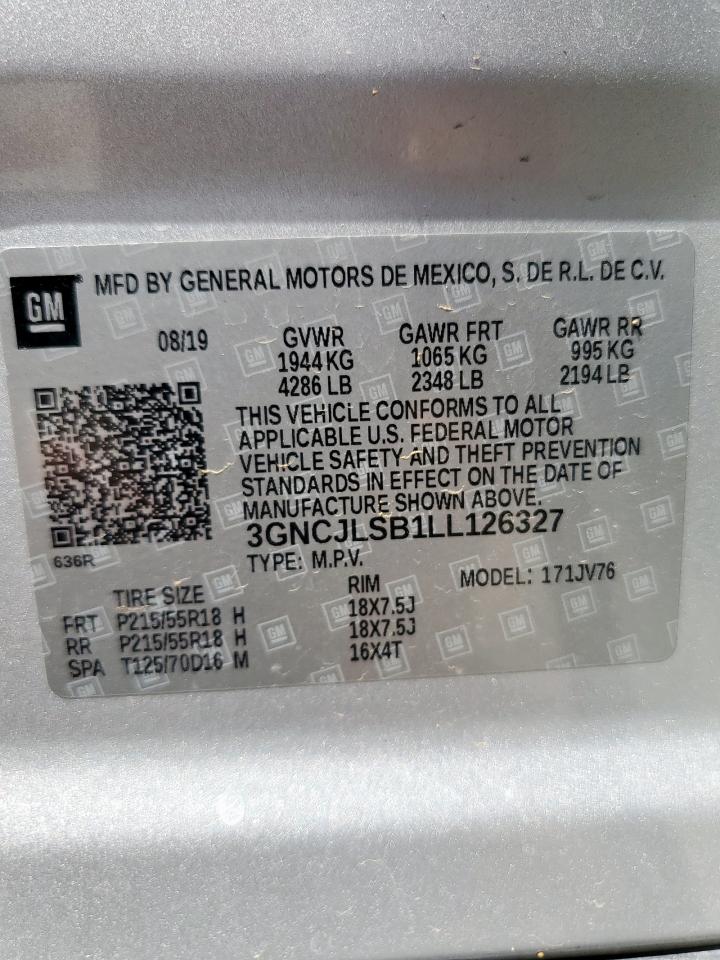 2020 Chevrolet Trax 1Lt VIN: 3GNCJLSB1LL126327 Lot: 69127625