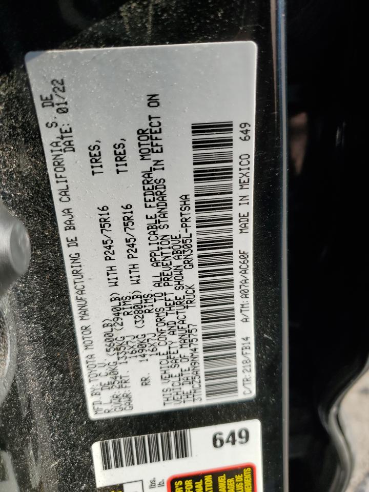 2022 Toyota Tacoma Double Cab VIN: 3TMCZ5AN9NM475757 Lot: 69230065