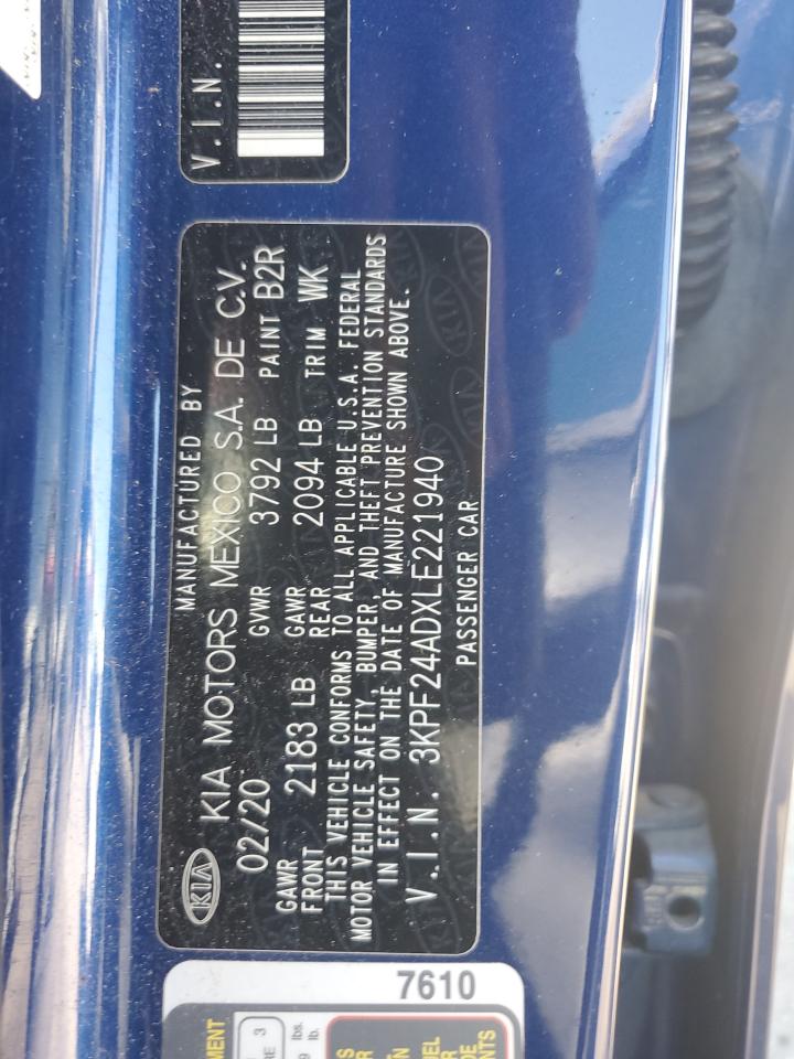 2020 Kia Forte Fe VIN: 3KPF24ADXLE221940 Lot: 69844385