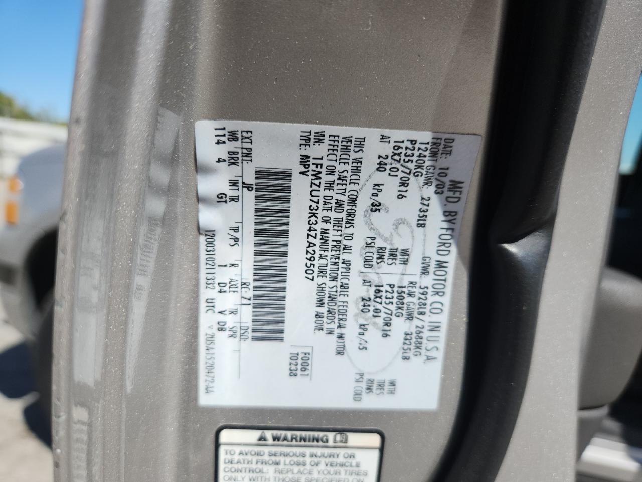 2004 Ford Explorer Xlt VIN: 1FMZU73K34ZA29507 Lot: 69155485