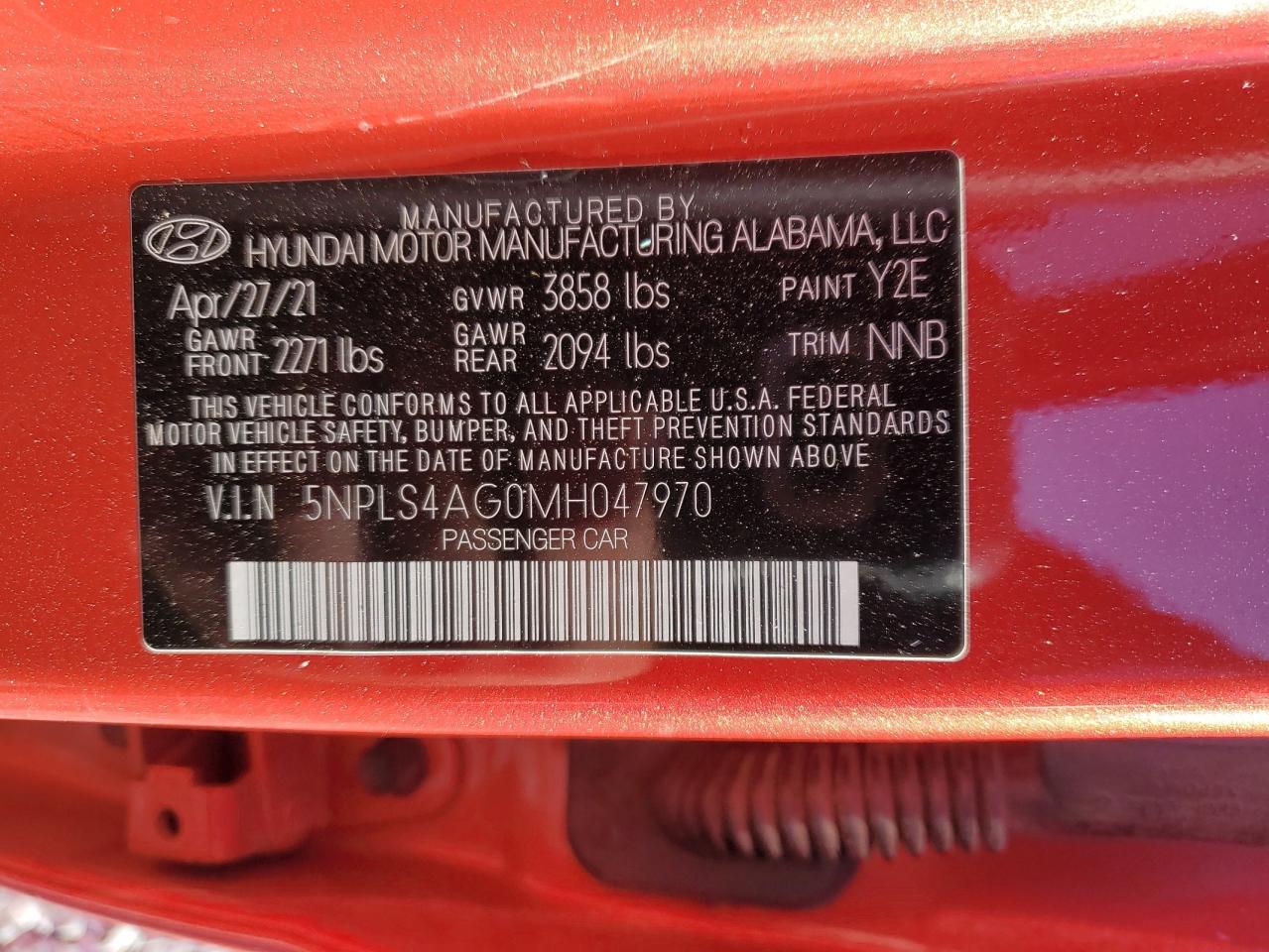 2021 Hyundai Elantra Sel VIN: 5NPLS4AG0MH047970 Lot: 69973925