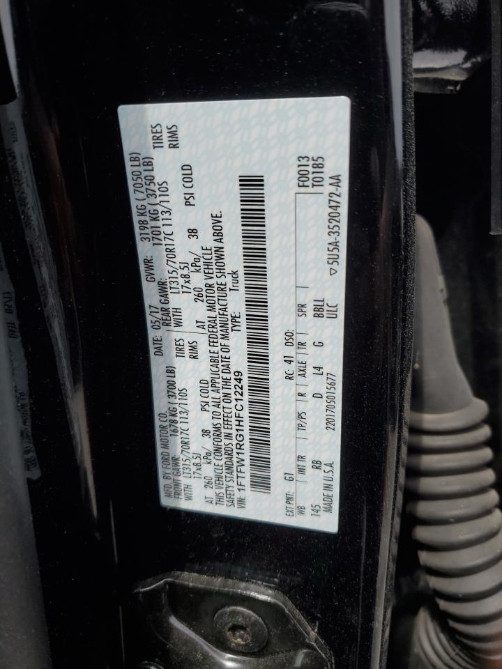 2017 Ford F150 Raptor VIN: 1FTFW1RG1HFC12249 Lot: 70339165