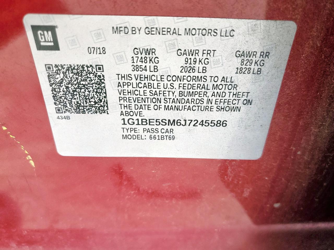 2018 Chevrolet Cruze Lt VIN: 1G1BE5SM6J7245586 Lot: 70682835