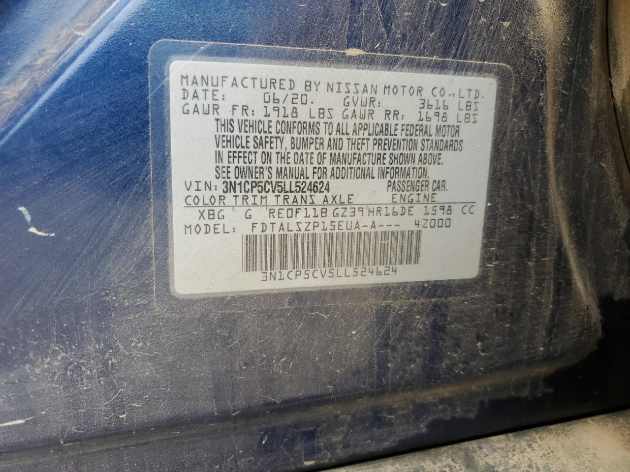 2020 Nissan Kicks Sv VIN: 3N1CP5CV5LL524624 Lot: 69402045