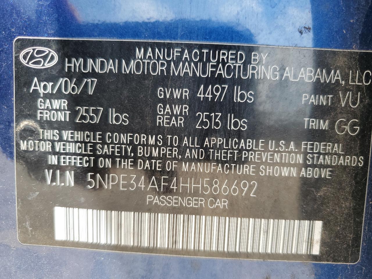 2017 Hyundai Sonata Sport VIN: 5NPE34AF4HH586692 Lot: 69052875