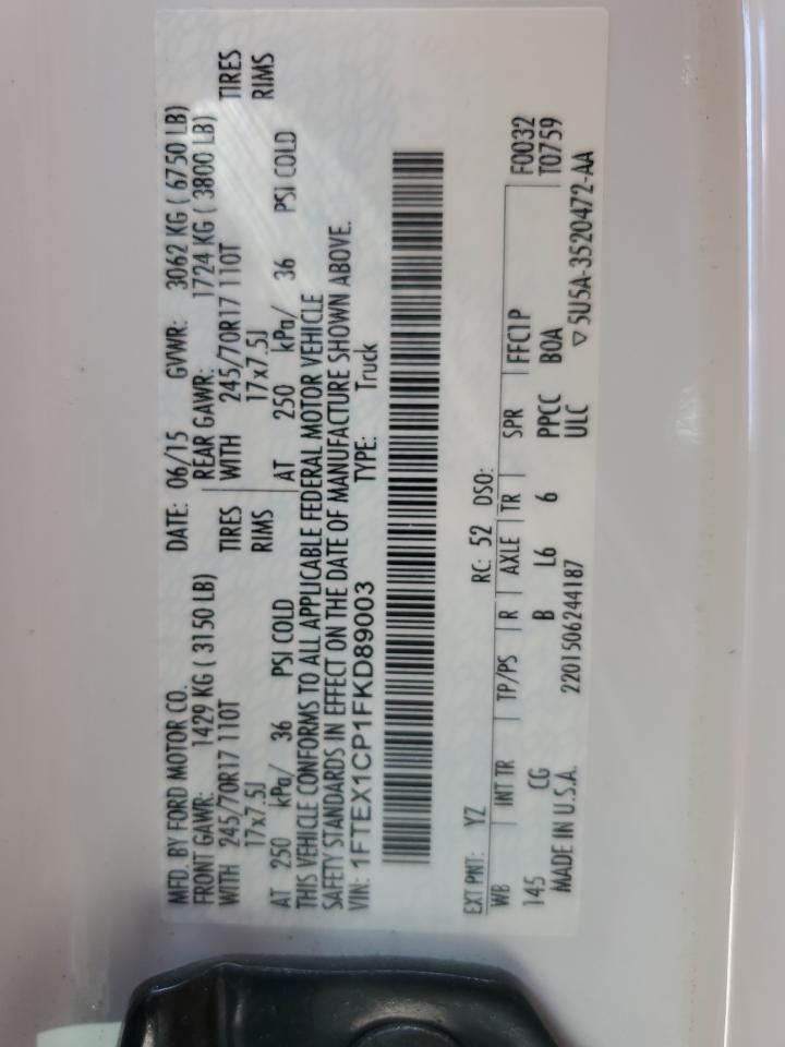 2015 Ford F150 Super Cab VIN: 1FTEX1CP1FKD89003 Lot: 67740425