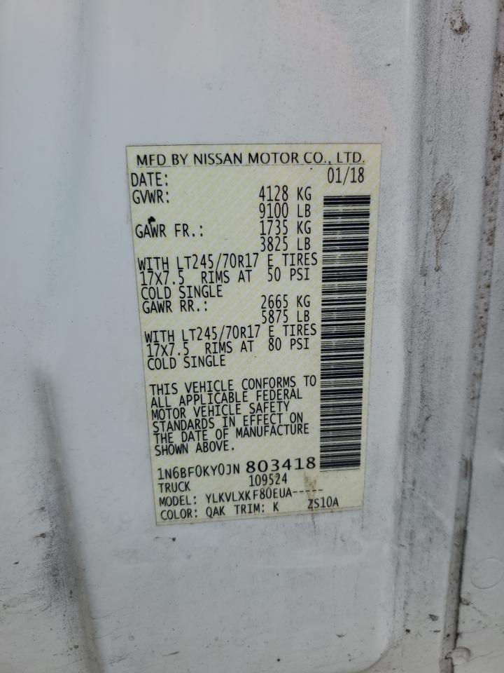 2018 Nissan Nv 1500 S VIN: 1N6BF0KY0JN803418 Lot: 67424825