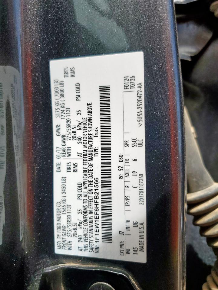 2017 Ford F150 Supercrew VIN: 1FTEW1EF6HFB21566 Lot: 68672205