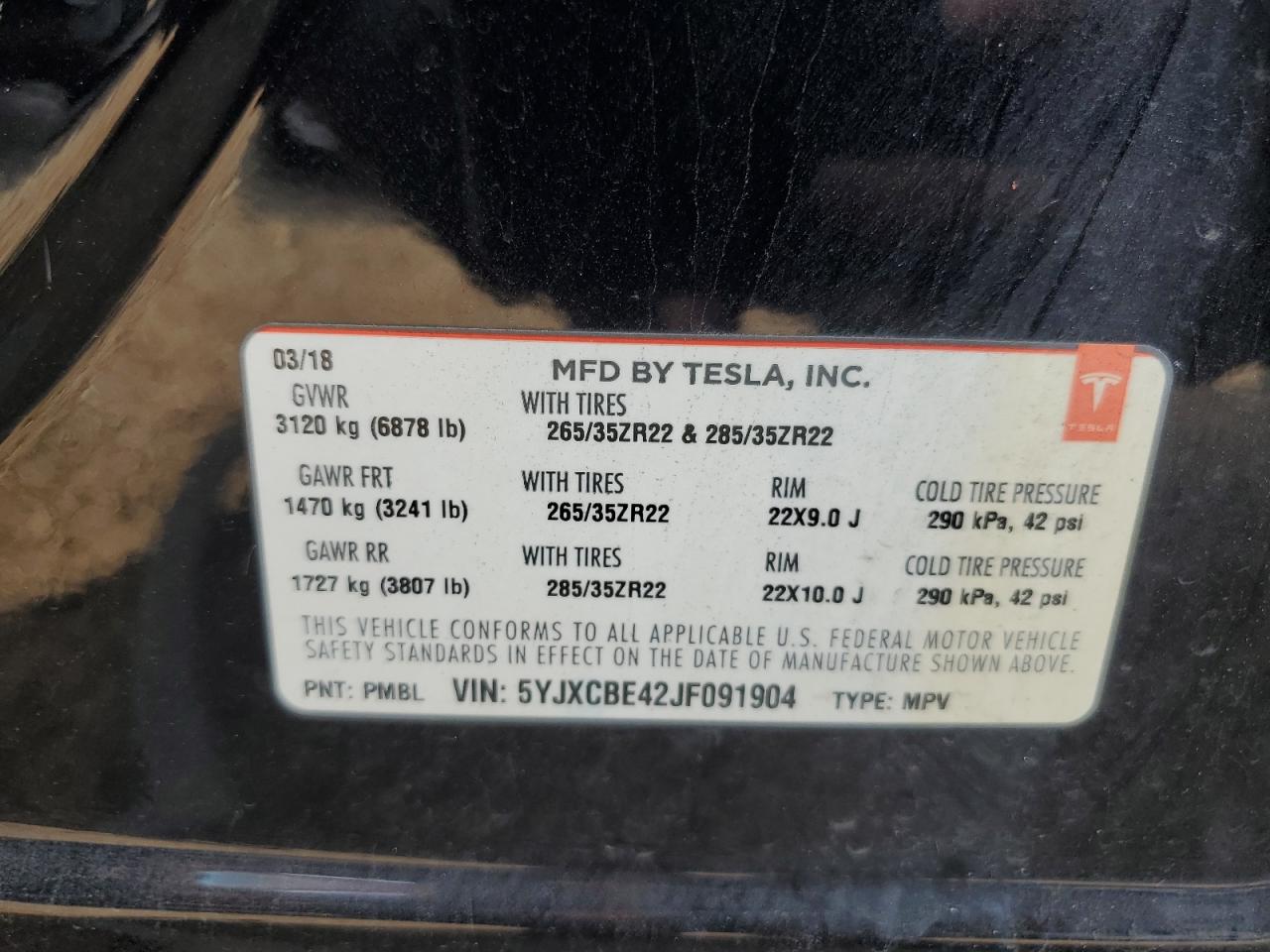 5YJXCBE42JF091904 2018 Tesla Model X
