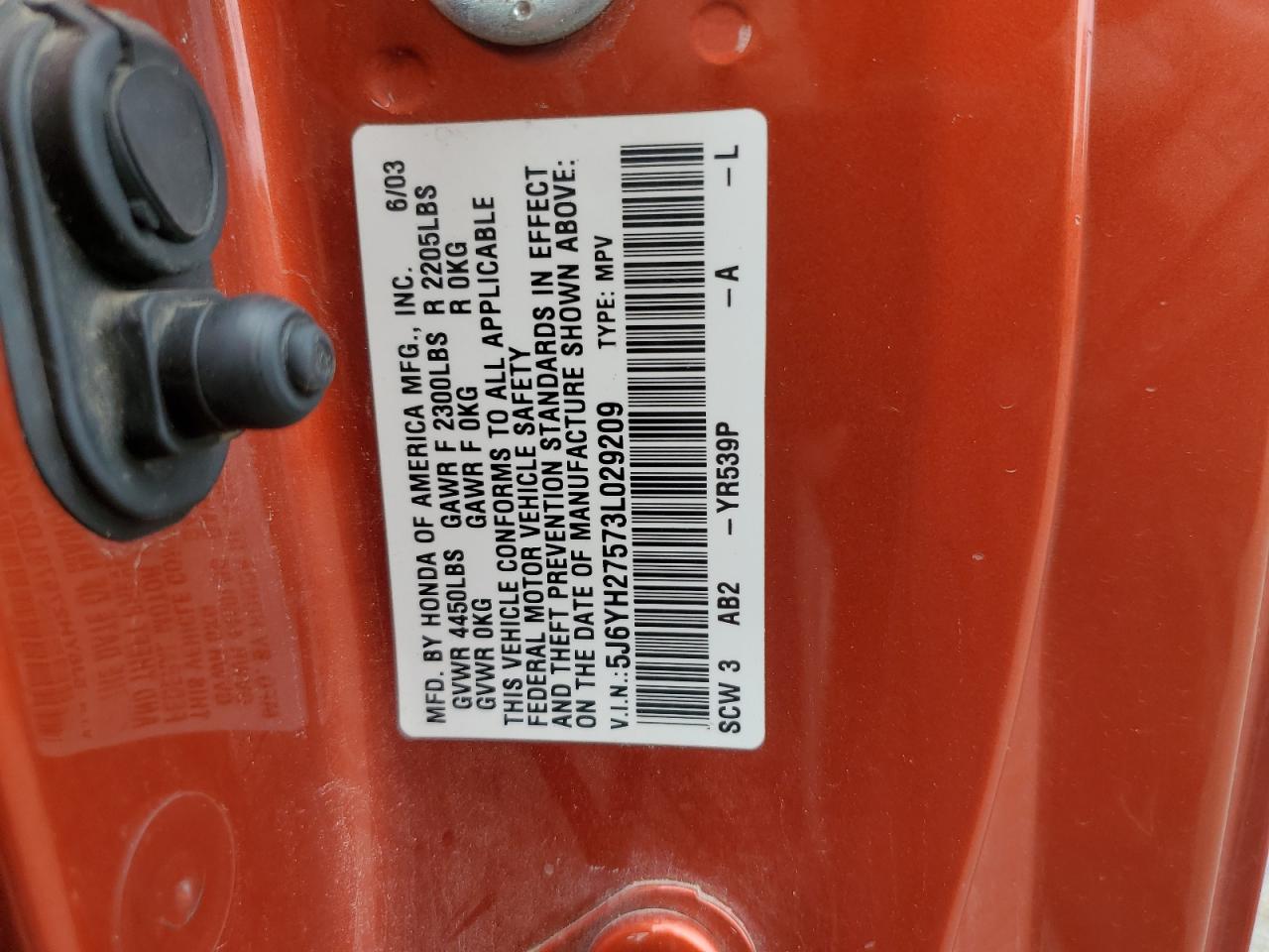 2003 Honda Element Ex VIN: 5J6YH27573L029209 Lot: 67971595