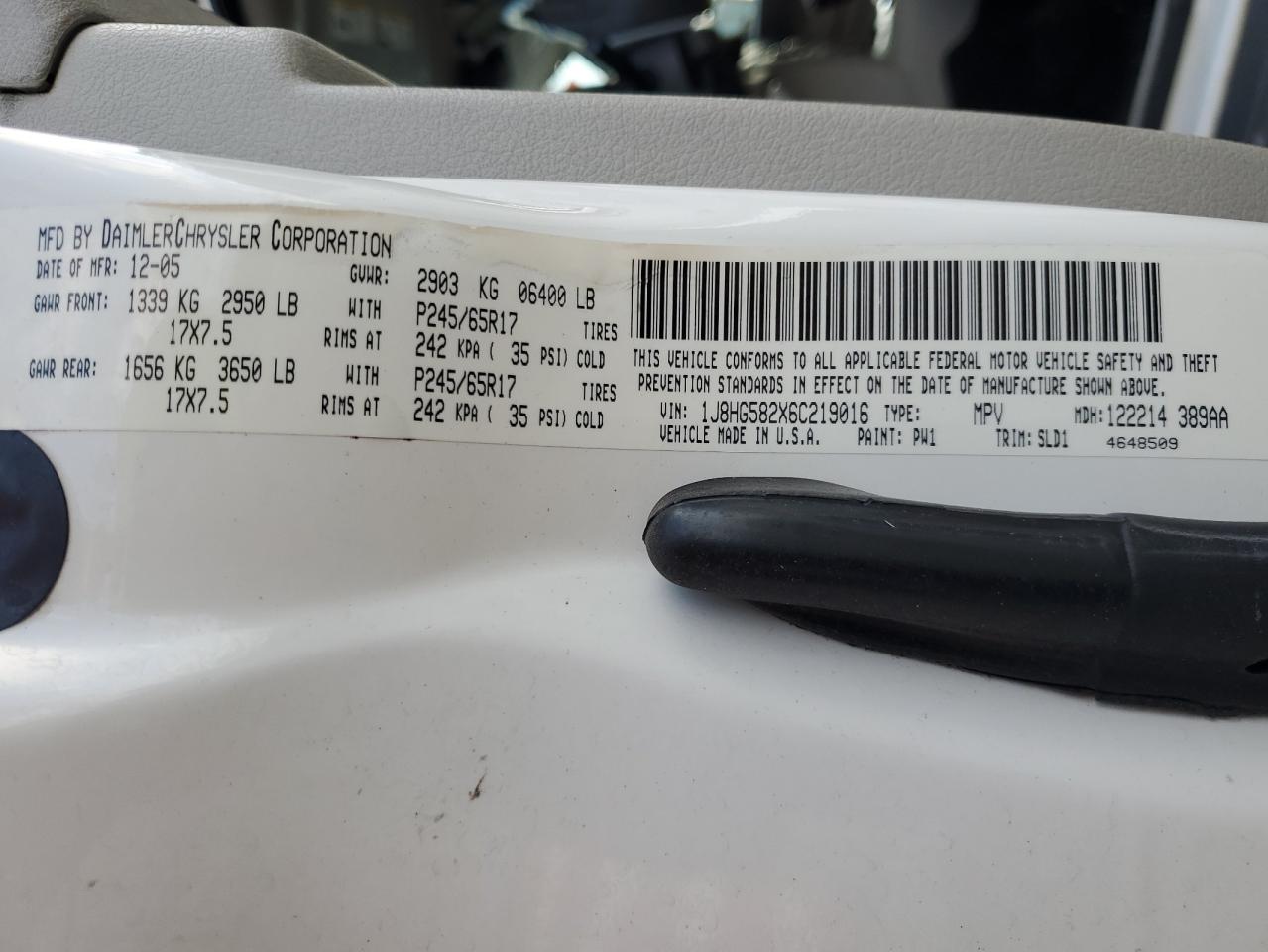 2006 Jeep Commander Limited VIN: 1J8HG582X6C219016 Lot: 68721445