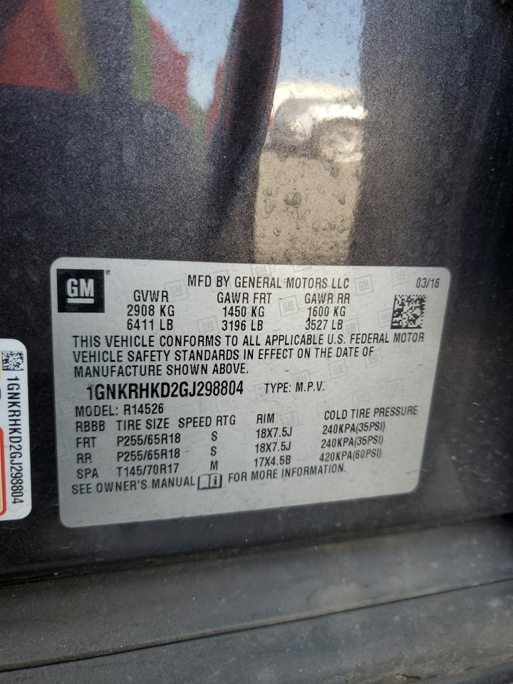 2016 Chevrolet Traverse Lt VIN: 1GNKRHKD2GJ298804 Lot: 70335095
