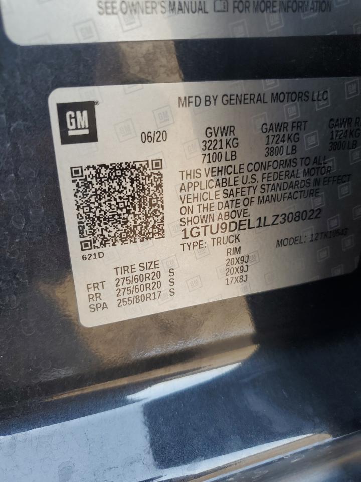 2020 GMC Sierra K1500 Slt VIN: 1GTU9DEL1LZ308022 Lot: 67800695