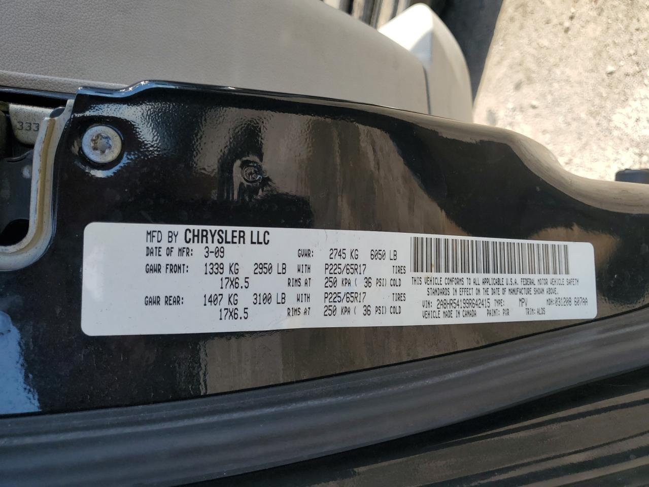 2009 Chrysler Town & Country Touring VIN: 2A8HR54199R642415 Lot: 67750415