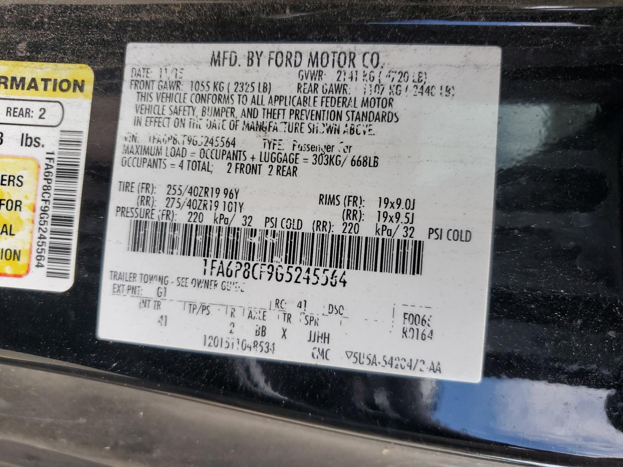 2016 Ford Mustang Gt VIN: 1FA6P8CF9G5245564 Lot: 70842265