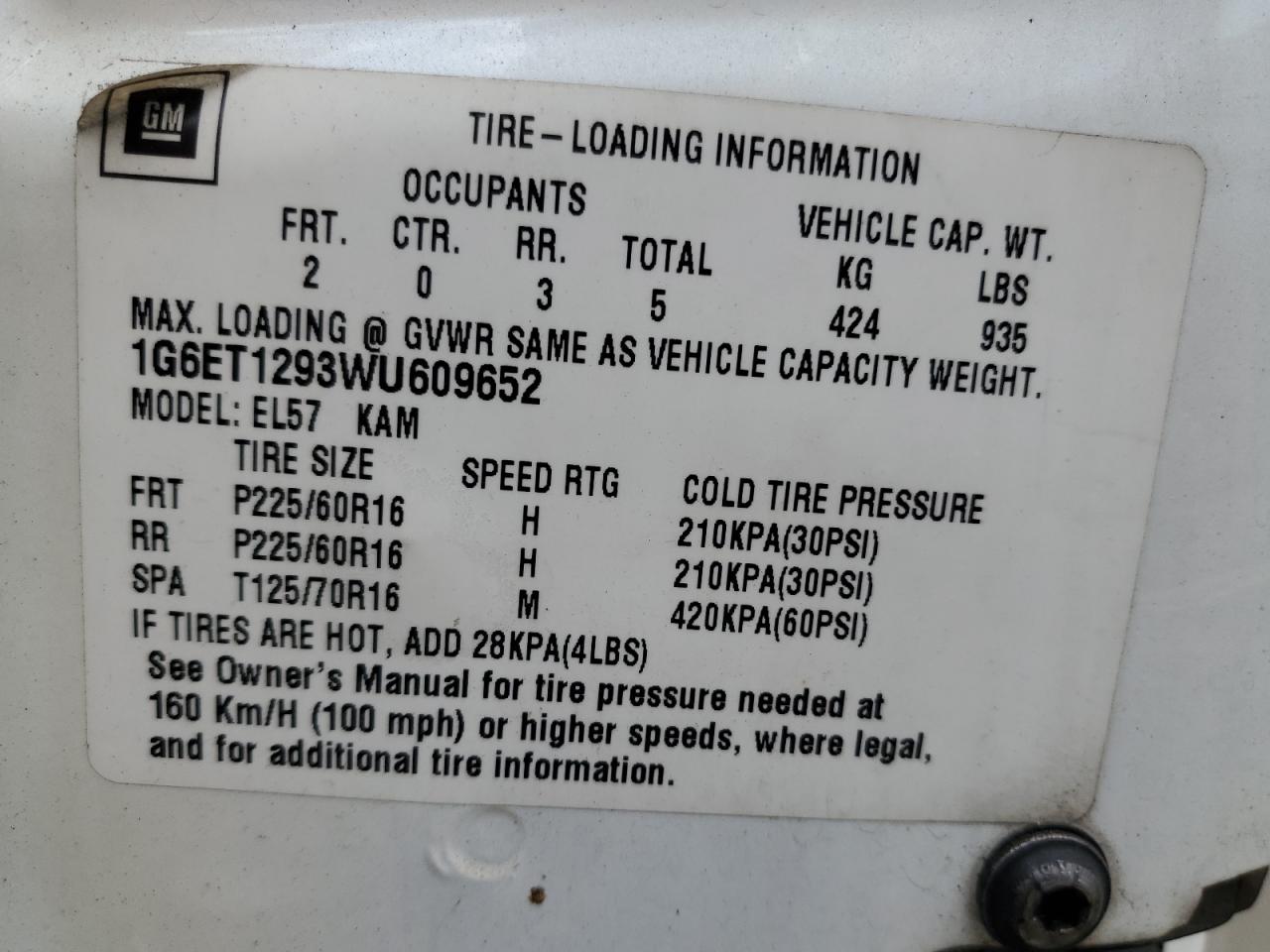 1998 Cadillac Eldorado Touring VIN: 1G6ET1293WU609652 Lot: 68130755