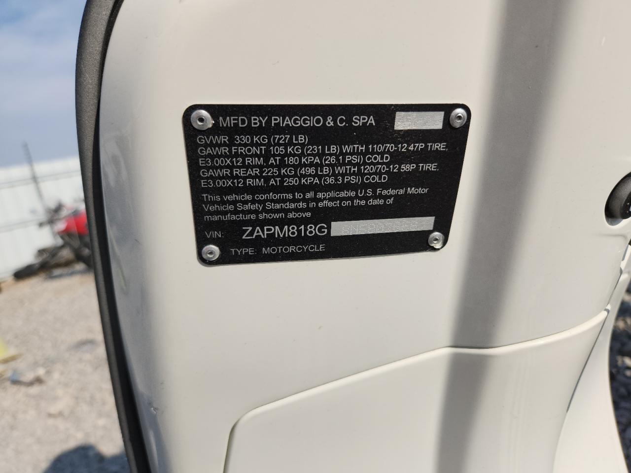 2022 Vespa Primavera/Sprint 150 VIN: ZAPM818G8N5802659 Lot: 67393745