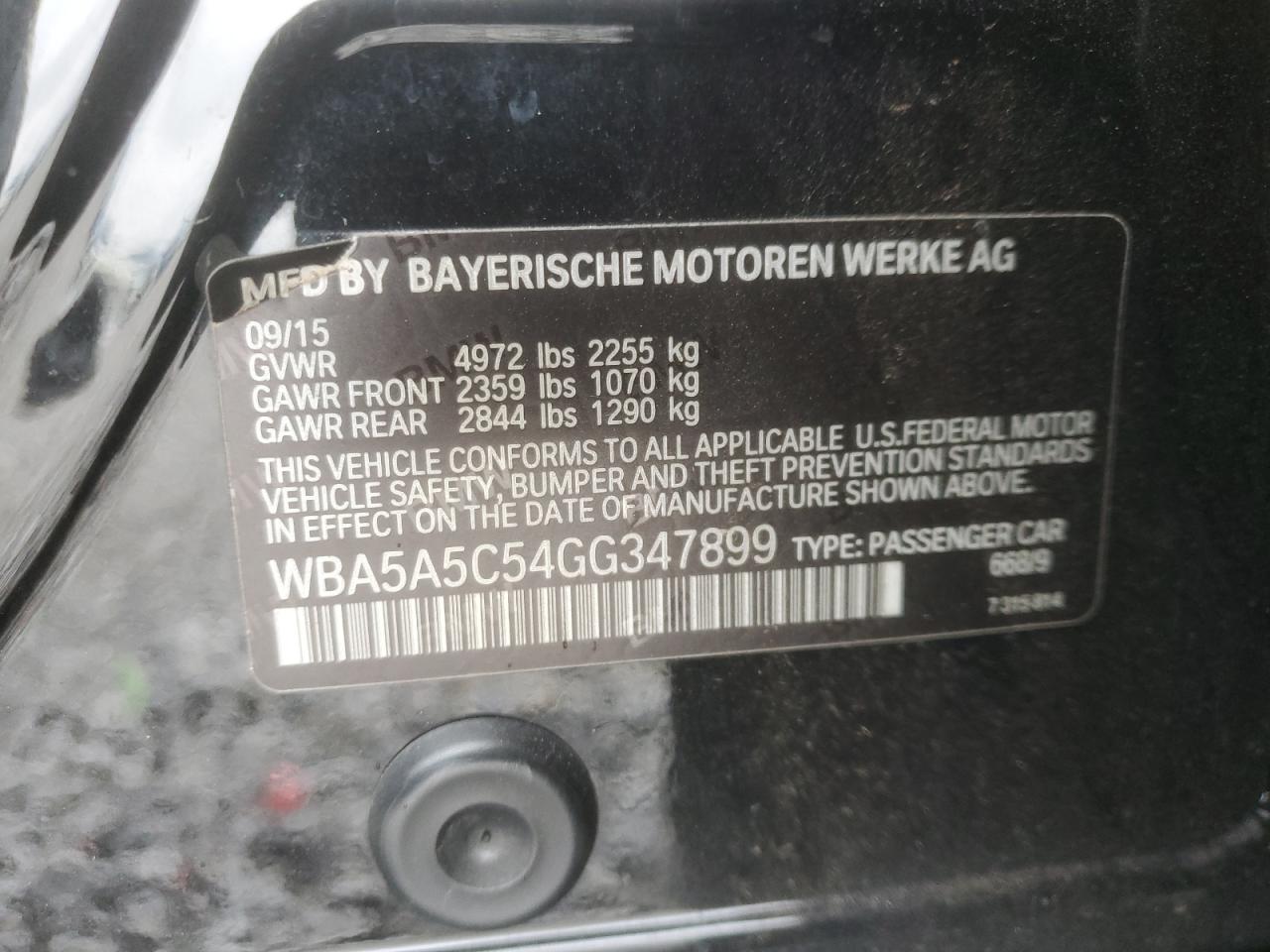 2016 BMW 528 I VIN: WBA5A5C54GG347899 Lot: 70178065