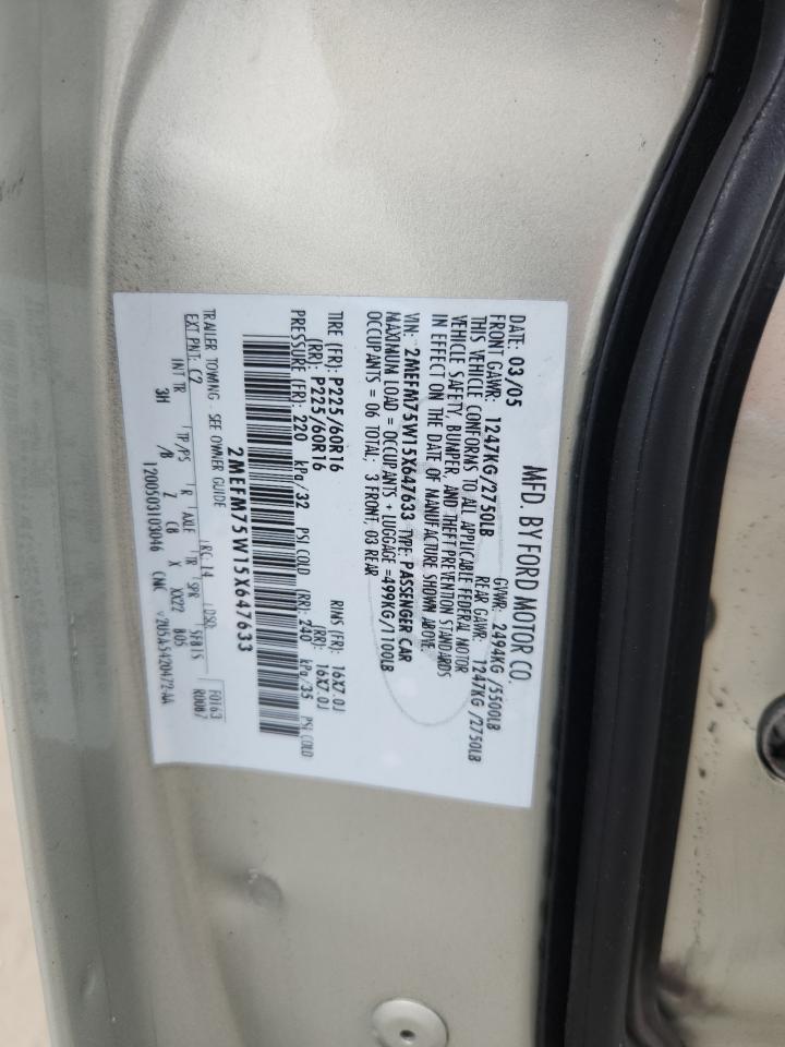 2005 Mercury Grand Marquis Ls VIN: 2MEFM75W15X647633 Lot: 84951485