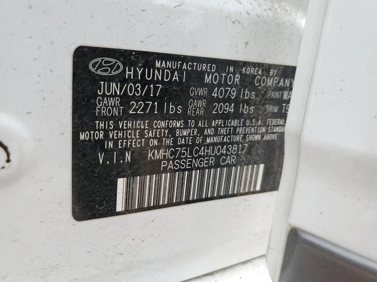 2017 Hyundai Ioniq Sel VIN: KMHC75LC4HU043817 Lot: 69079885