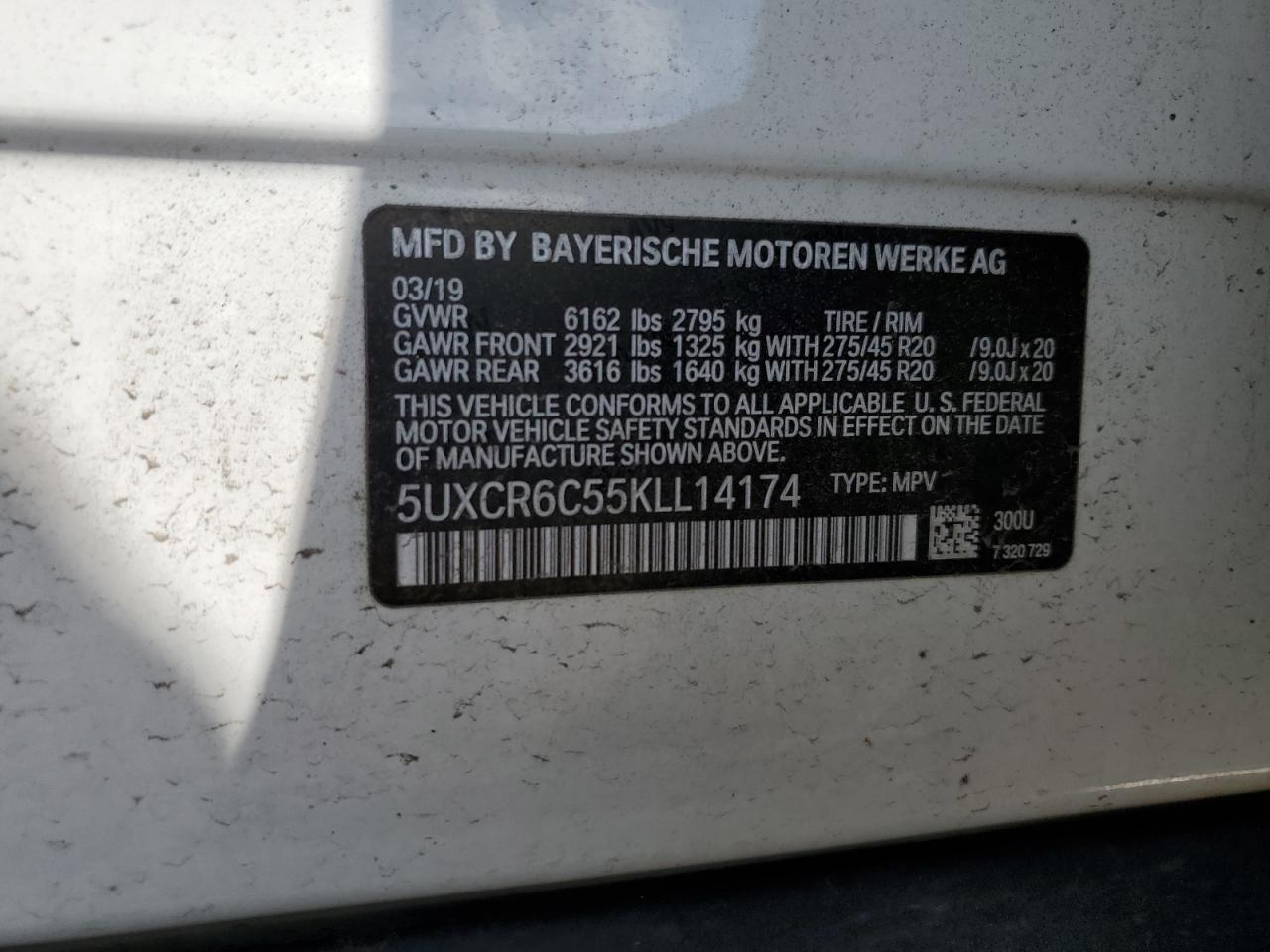 2019 BMW X5 xDrive40I VIN: 5UXCR6C55KLL14174 Lot: 70036825