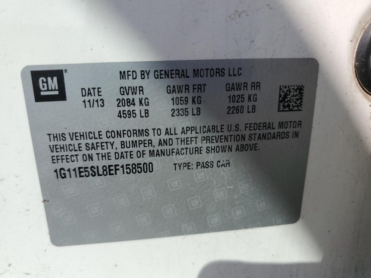 2014 Chevrolet Malibu 2Lt VIN: 1G11E5SL8EF158500 Lot: 68099945