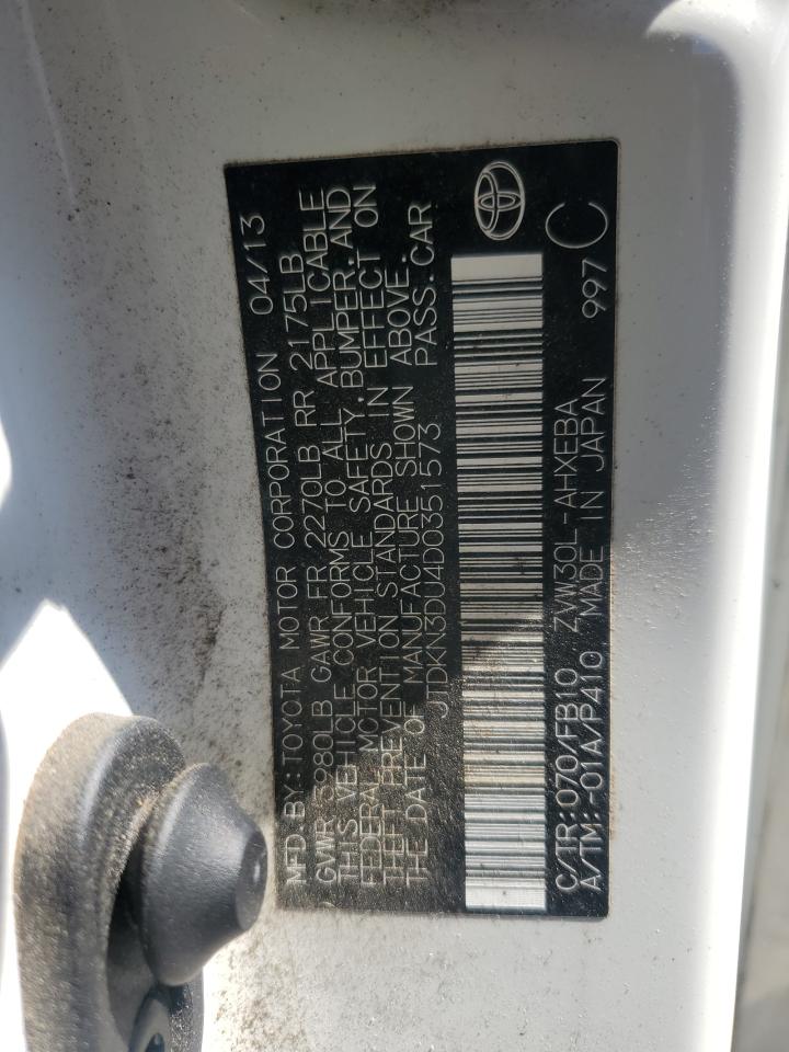2013 Toyota Prius VIN: JTDKN3DU4D0351573 Lot: 70599705