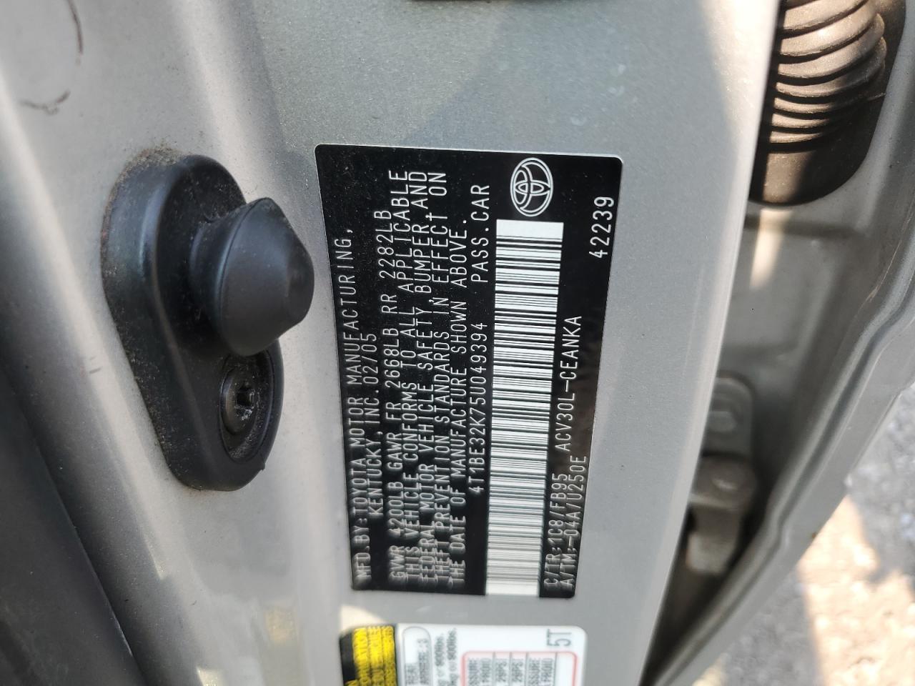 2005 Toyota Camry Le VIN: 4T1BE32K75U049394 Lot: 67353755