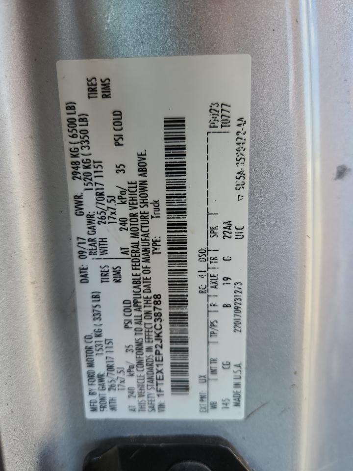 2018 Ford F150 Super Cab VIN: 1FTEX1EP2JKC38788 Lot: 70408285