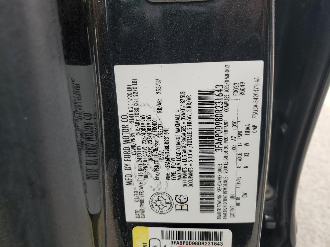 2013 Ford Fusion Titanium VIN: 3FA6P0D98DR231643 Lot: 70396405