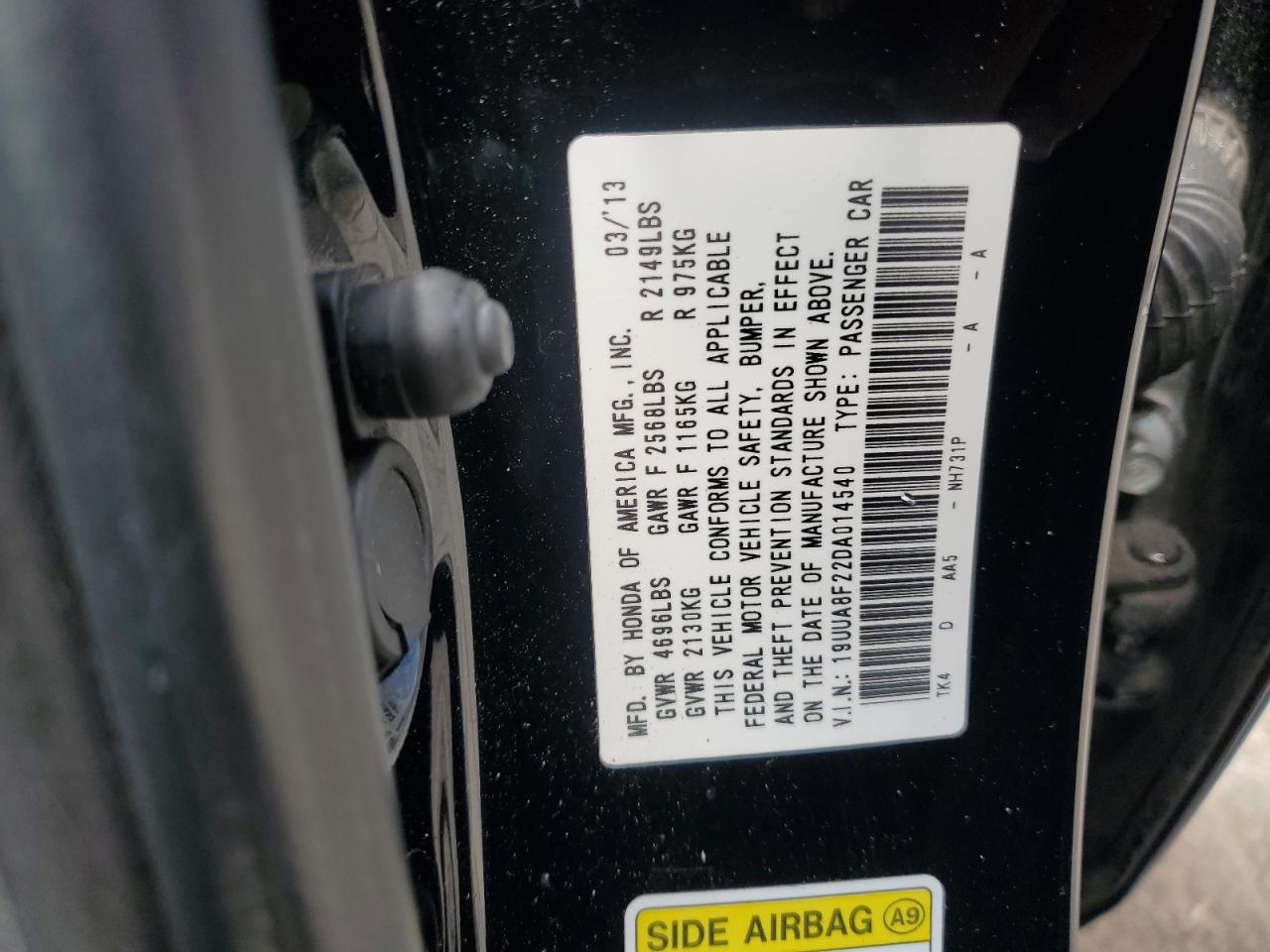 2013 Acura Tl VIN: 19UUA8F22DA014540 Lot: 68867545