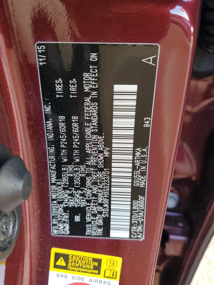 2016 Toyota Highlander Xle VIN: 5TDJKRFHXGS233701 Lot: 70729605