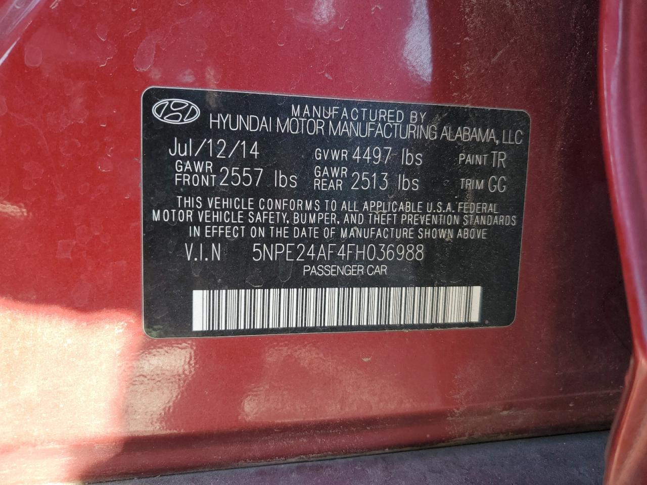 2015 Hyundai Sonata Se VIN: 5NPE24AF4FH036988 Lot: 69792405