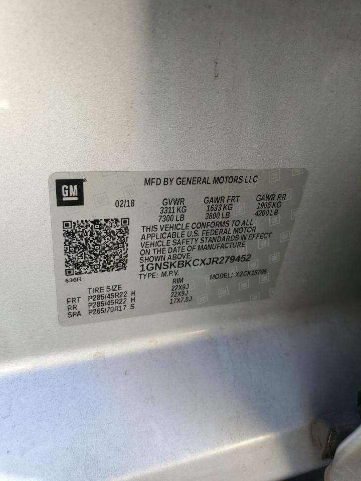 2018 Chevrolet Tahoe K1500 Lt VIN: 1GNSKBKCXJR279452 Lot: 70432215