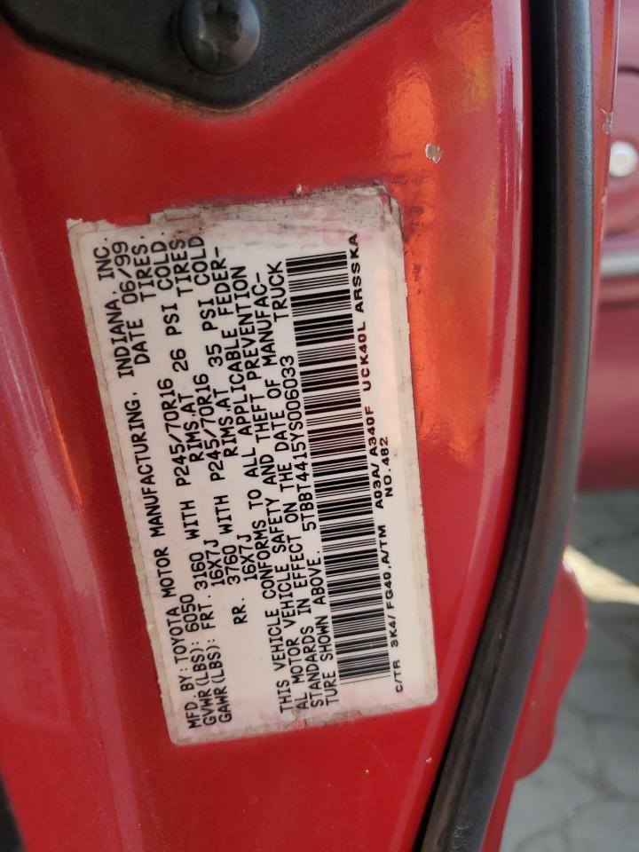 2000 Toyota Tundra Access Cab VIN: 5TBBT4415YS006033 Lot: 69563425