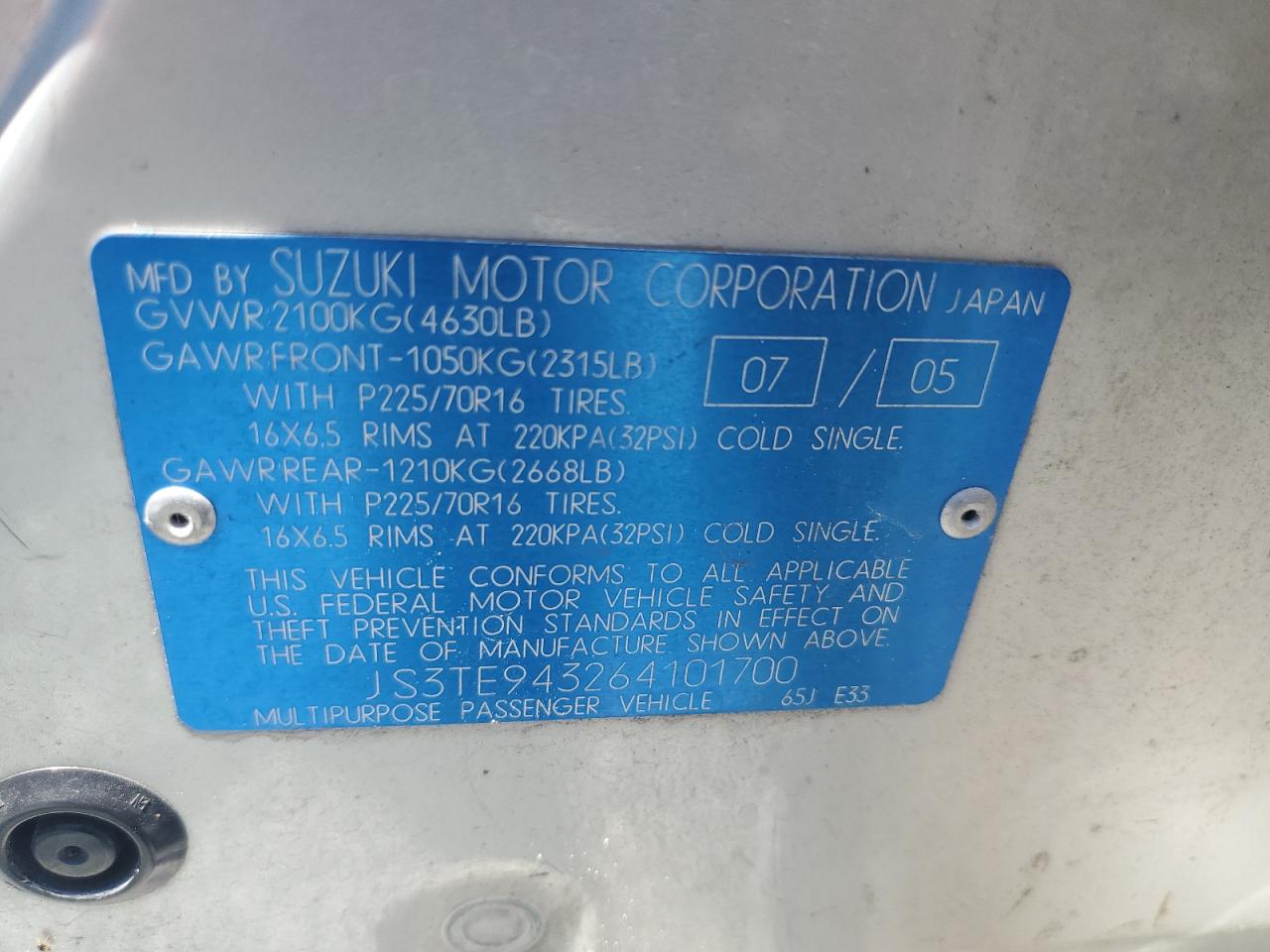 2006 Suzuki Grand Vitara Premium VIN: JS3TE943264101700 Lot: 70592575