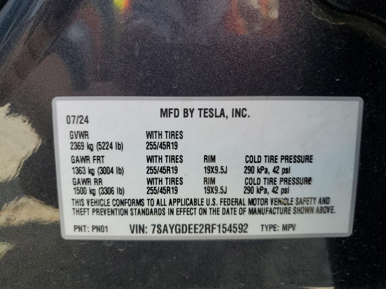 2024 Tesla Model Y VIN: 7SAYGDEE2RF154592 Lot: 68148755