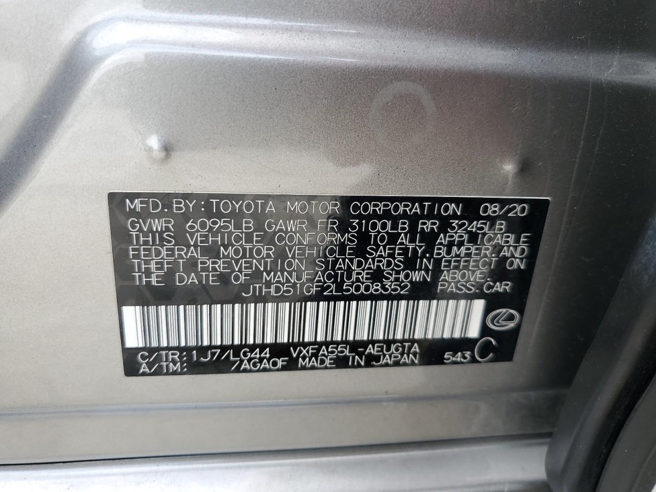 2020 Lexus Ls 500 Base VIN: JTHD51GF2L5008352 Lot: 68769575