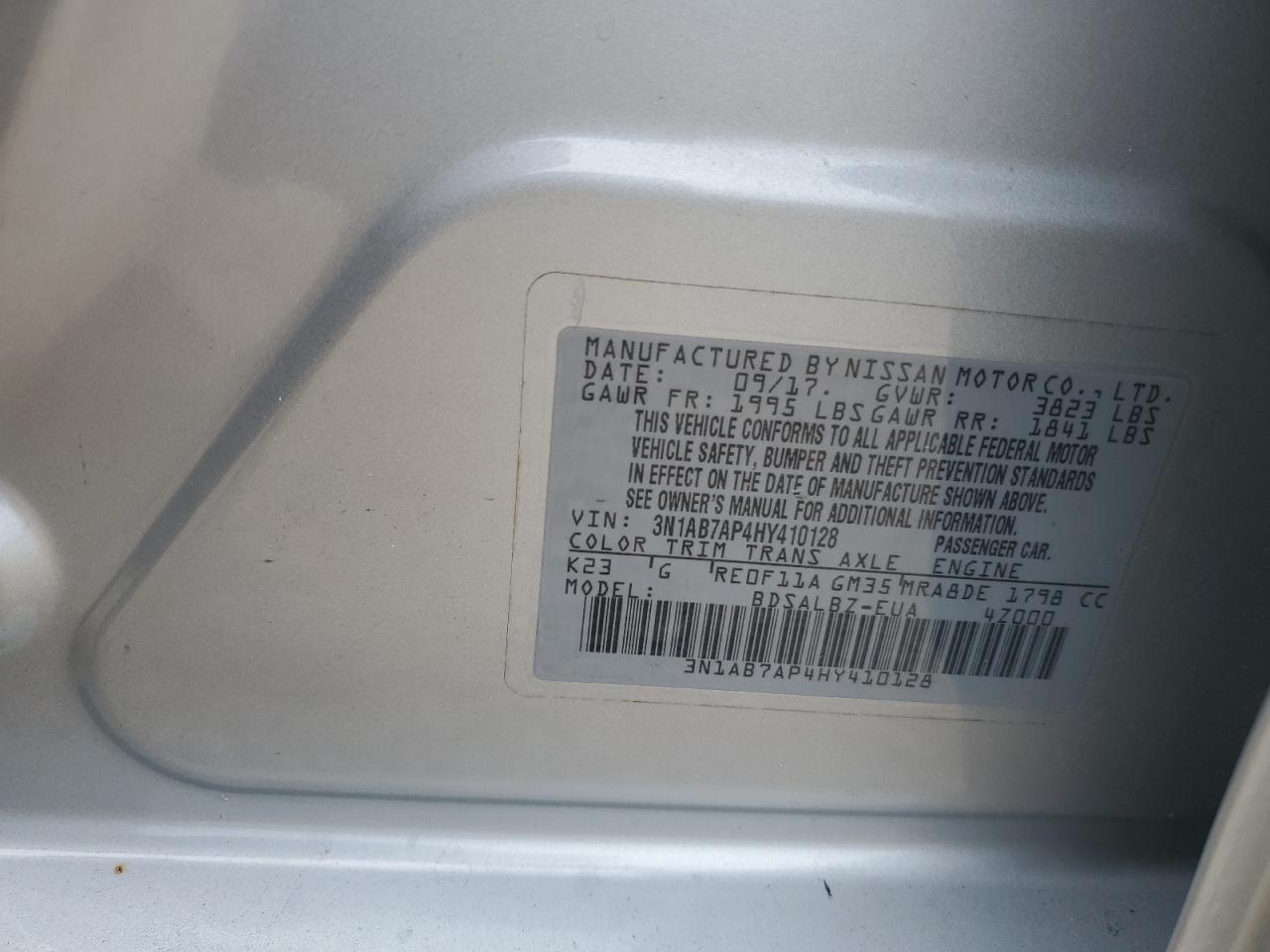 2017 Nissan Sentra S VIN: 3N1AB7AP4HY410128 Lot: 68906085