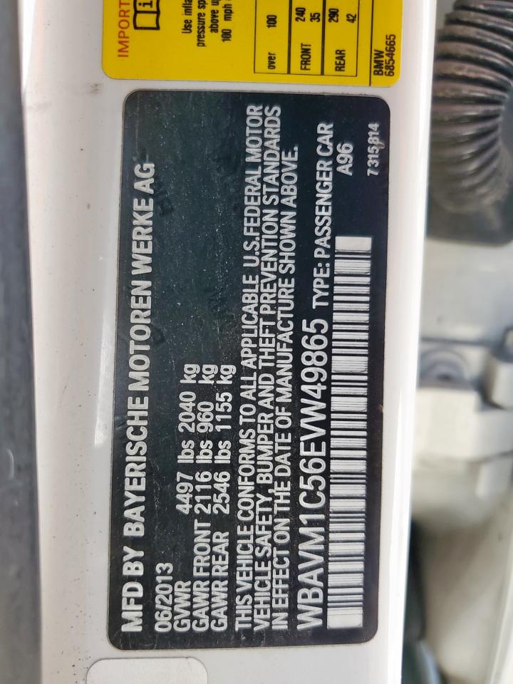 2014 BMW X1 Sdrive28I VIN: WBAVM1C56EVW49865 Lot: 68917015