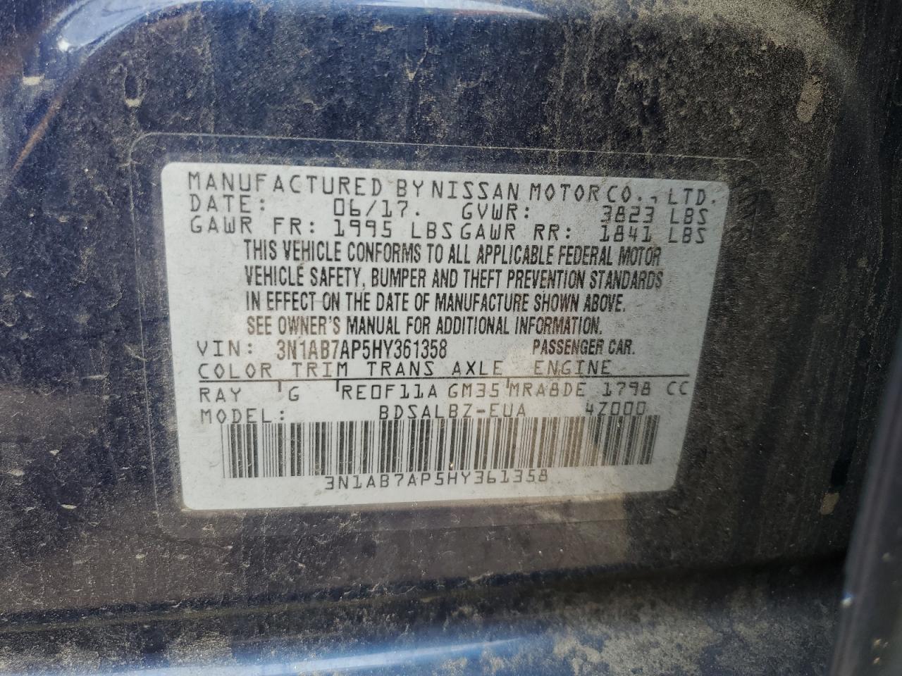 2017 Nissan Sentra S VIN: 3N1AB7AP5HY361358 Lot: 68194585