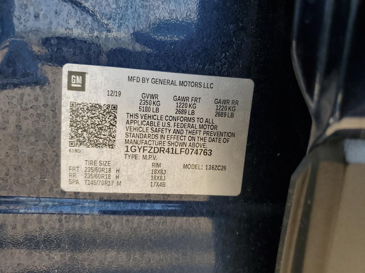 2020 Cadillac Xt4 Premium Luxury VIN: 1GYFZDR41LF074763 Lot: 67415865